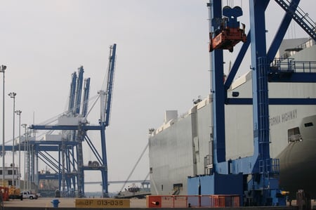 Empty shipping docks in the fog