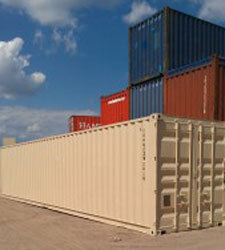 close up of painted tan shipping container