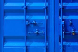 close up of blue shipping container door