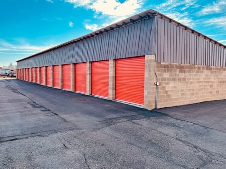 self storage building with orange doors